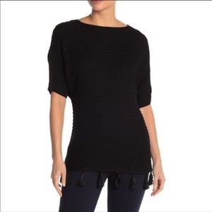 Catherine Malandrino Black Fringed Tassel Sweater Size Medium Chic